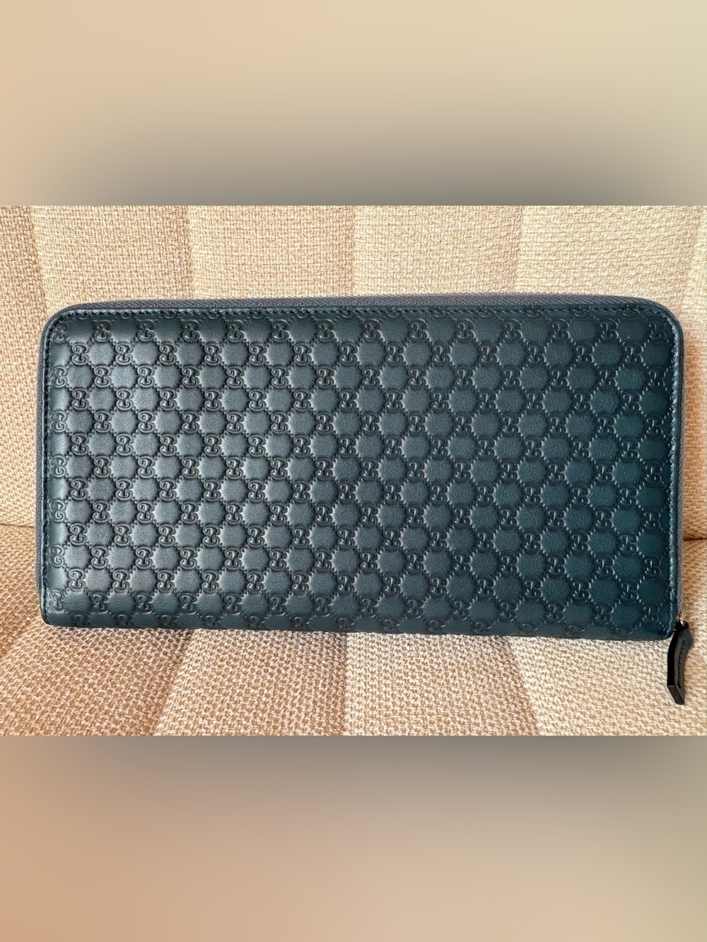 Gucci Blue Zip Around Travel Wallet Microguccissima Leather